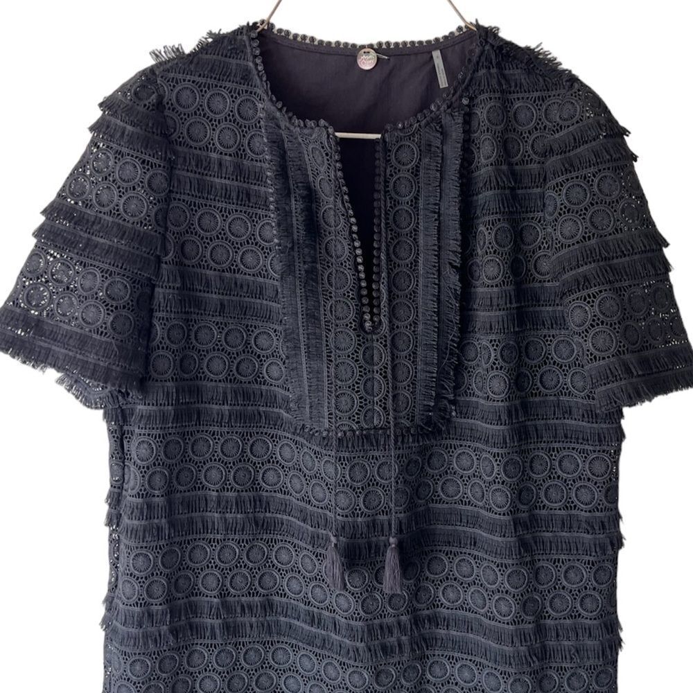 Margaret O’Leary Cotton Fringe Lace Dress Black S - Picture 3 of 9
